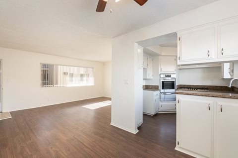 Dining Room with Hardwood Floors and Fan